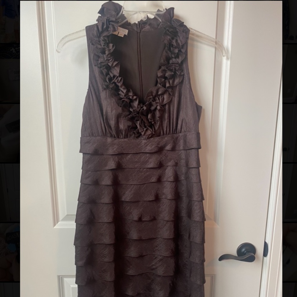 Brown dress with ruffle detailing